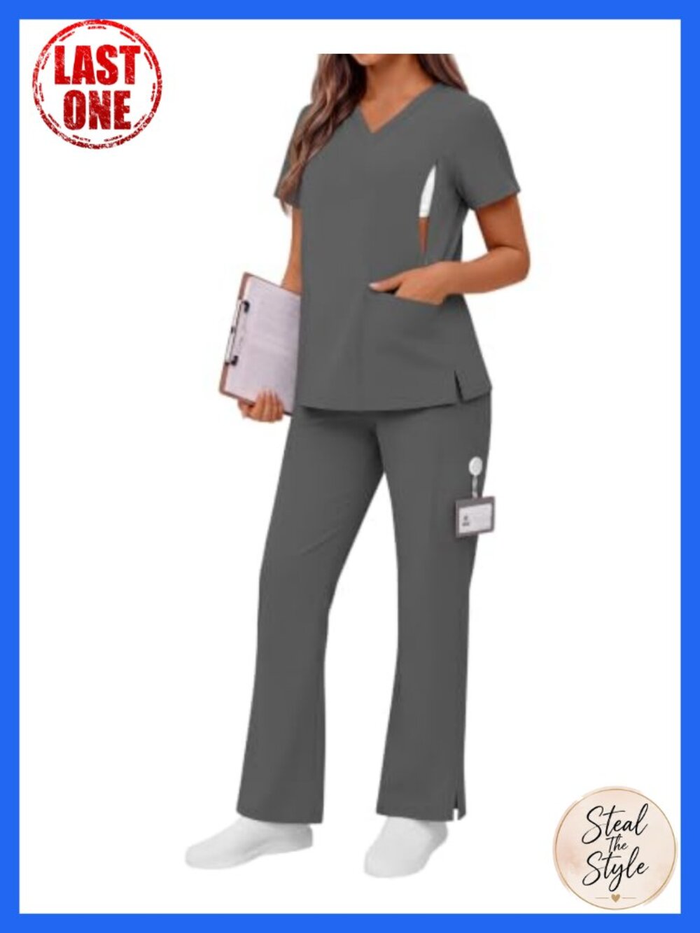 Maternity Scrub Set 2 Piece V Neck Top Elastic Waist Pants Nurse Uniform